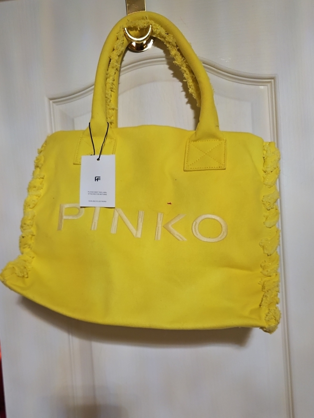 New Pinko Bright Yellow Fringed Tote